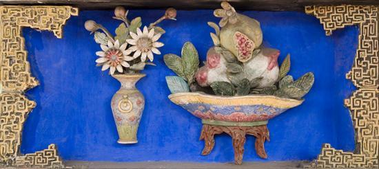 博古柱堵-花瓶、花盤、石榴